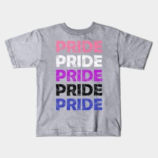 Genderfluid Pride Flag Colors Repeating Text Design Kids T-Shirt